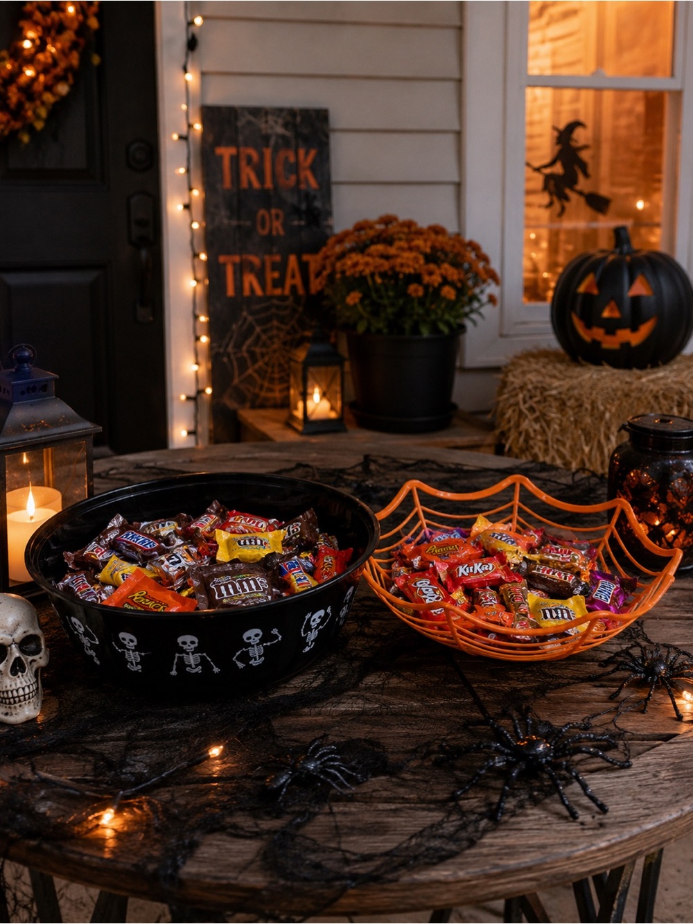 Halloween Bowl Set Skeleton Candy Bowl Spider Web Basket Orange Black